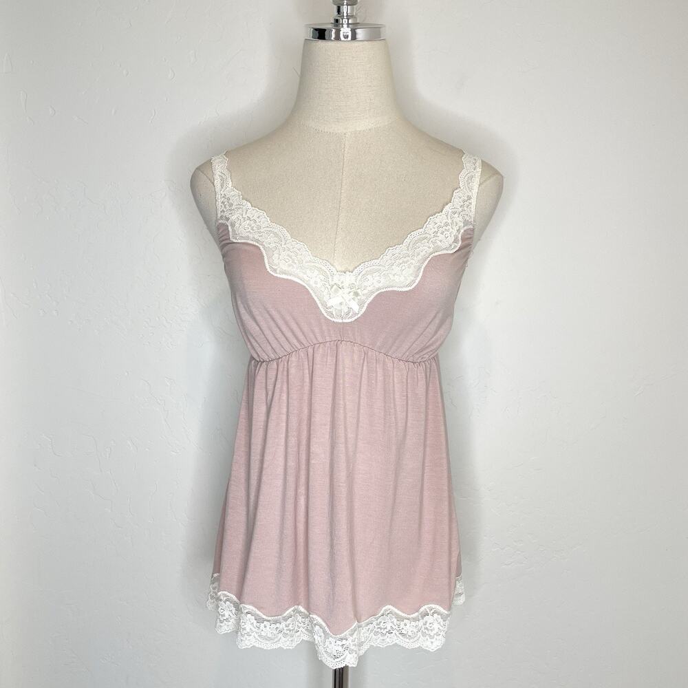 Eberjey Lady Godiva Elegant Cami Top Womens Large Pink Cream Lace